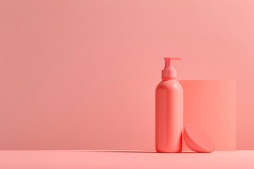 Contemporary skincare bottle with clean lines on a pastel coral isolated solid background, reflecting modern trends,