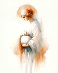Motherhood. Pregnant holy woman. Mother Mary. Digital watercolor painting.

 - obrazy, fototapety, plakaty