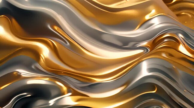 Creative abstract golden,white black and silver paint,liquid effect, texture, close-up fragment of acrylic painting on canvas with brush strokes. Modern art. Black and white with gold background. 4k