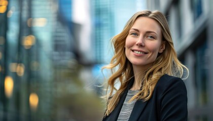 Fototapeta premium Smiling businesswoman in urban setting
