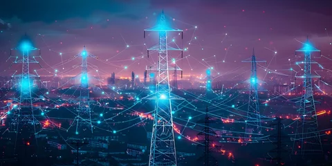 Foto op Aluminium Connecting Urban Areas to a Smart Grid System for Efficient Energy Distribution. Concept Smart Grid System, Urban Areas, Energy Distribution, Efficiency, Connectivity © Ян Заболотний