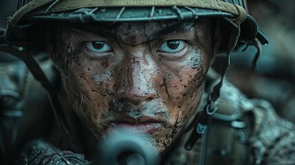 Asian soldier join forces to fight against the enemy in the War,generative ai