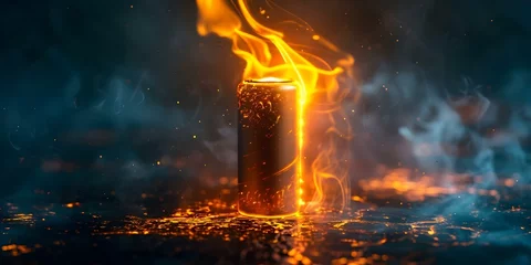 Tuinposter Compelling image illustrating the dangers of lithiumion battery fires emphasizing the importance of battery safety. Concept Battery safety, Lithium-ion fires, Fire hazards, Safety precautions © Ян Заболотний
