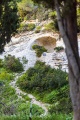 Haifa, Israel, the Wadi Siah Valley by the ruins of the first Carmelite Monastery in the world - obrazy, fototapety, plakaty