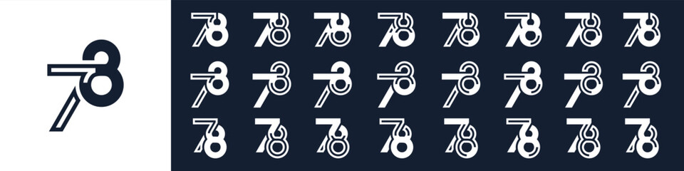 collection of creative number 78 logo designs. abstract seventy-eight design vector illustration