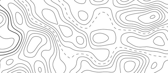  Abstract topographic map patterns, topography line map. The black on white contours topography stylized height of the lines. cotour map and line terrain path. Linear graphics. Vector illustration.