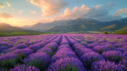 Lavender Field With Mountains