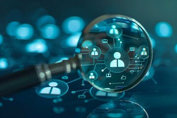 Magnifying Glass Zooming in on Manager Icon in Human Resource Management Concept. Concept Human Resource Management, Magnifying Glass, Manager Icon, Concept, Zooming In