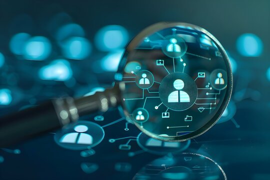 Magnifying Glass Zooming in on Manager Icon in Human Resource Management Concept. Concept Human Resource Management, Magnifying Glass, Manager Icon, Concept, Zooming In