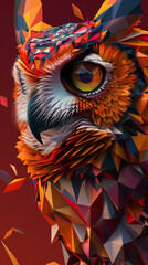 Owl with geometric shapes, abstract 3D, - obrazy, fototapety, plakaty