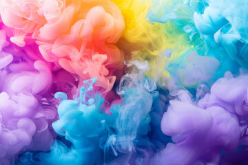 Fondo abstracto con humo de diferentes colores formando figuras geométricas en colores azules, violetas, amarillos y rosas - obrazy, fototapety, plakaty