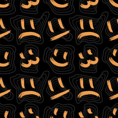 Emoticons sad, funny, poker face, cat in graffiti style, seamless pattern. Endless texture and print for packaging and wrapping. Shapes. Birthday, youthful, stylish,fashionable colors.Black and yellow