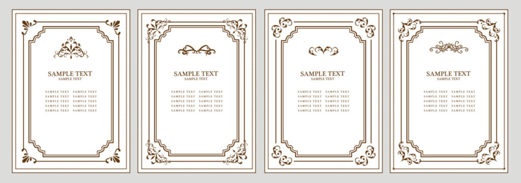 Vintage rectangle ornaments and ornate border. Ornate classic templates set in vintage style. Vector illustration. Decorative frames. 