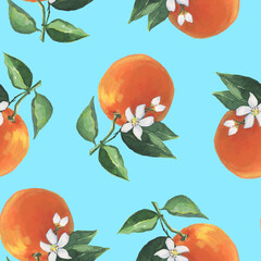 Oranges Pattern illustration with watercolor in vector on blue