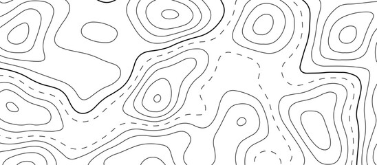  Abstract topographic map patterns, topography line map. The black on white contours topography stylized height of the lines. cotour map and line terrain path. Linear graphics. Vector illustration.