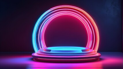 dazzling neon circle with a fake space and platform