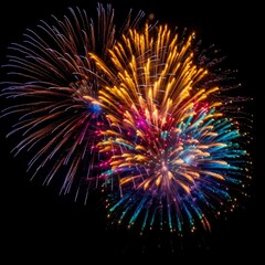 Fireworks light up on the black background