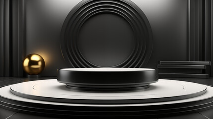 Blank product stand and Black background

