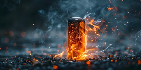 Illustrating the Importance of Fire Prevention with a Photo of a Lithium-Ion Battery Fire. Concept Fire Prevention, Lithium-Ion Battery, Safety Awareness, Illustrated Demonstration - obrazy, fototapety, plakaty