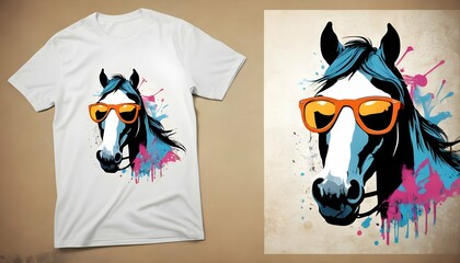 T Shirt Design Hipster Horse Wearing Sunglasses Upscaled 2