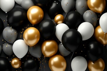 Assortment of Black, White and Gold Balloons