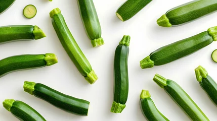 Foto op Plexiglas Many green hot chili peppers on white background, flat lay © loganhorn