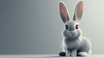 Fototapeta na wymiar rabbit banner funny cute cartoon 3d grey rabbit