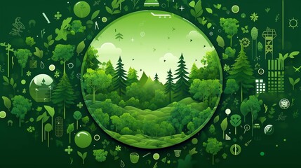 abstract green background with planet earth and circles. Vector illustration.