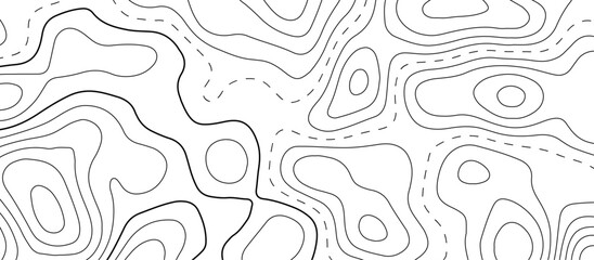  Abstract topographic map patterns, topography line map. The black on white contours topography stylized height of the lines. cotour map and line terrain path. Linear graphics. Vector illustration.