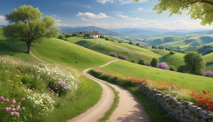 Tranquil Scenic Countryside With Blooming Flowers Upscaled 4