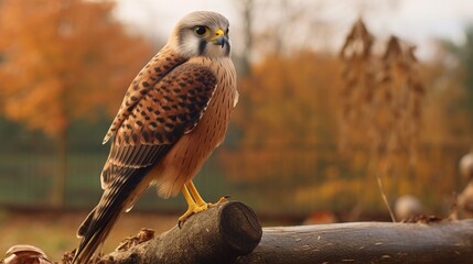 Kestrel (Falco tinnunculus) in autumn forest - obrazy, fototapety, plakaty
