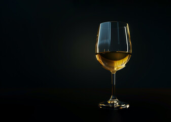 Glass of white wine on dark