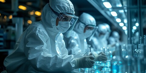 Fototapeta premium In the laboratory, scientists conduct medical research, aiming to discover vaccines and treatments for various diseases.