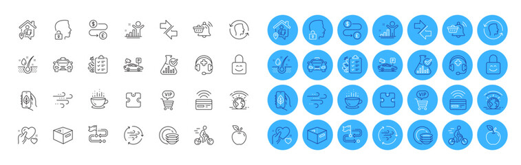 Coffee cup, Money transfer and Medical support line icons pack. Ecology app, Taxi, Synchronize web icon. Notification cart, Wind energy, Windy weather pictogram. Contactless payment. Vector