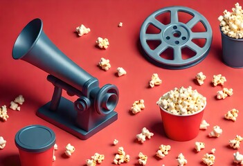 movie camera and popcorn