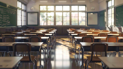 Awaiting Minds: Empty Classroom Ready for Students