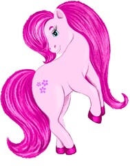 pink pony with long hair jumping white background