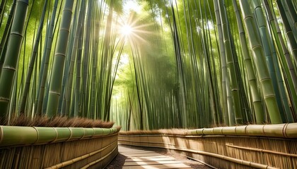 Tranquil Bamboo Forest Illuminated By Sunlight Ze Upscaled 3