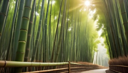 Tranquil Bamboo Forest Illuminated By Sunlight Ze Upscaled 4