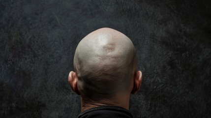 Back view of a man's head displaying stages of hair growth. Textured background adds depth, ideal for hair care and health-related design projects