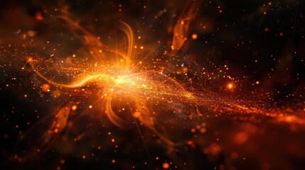 Glistering Orange Flare on Black Background - Bright Artistic Abstract Design with Shining Colours