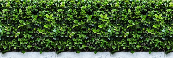 Green Hedge Fence with Clipped Isolated Background. Lush Green Leaf Wall, Sidewalk Shrub, Plant Landscape and Tree Branches
