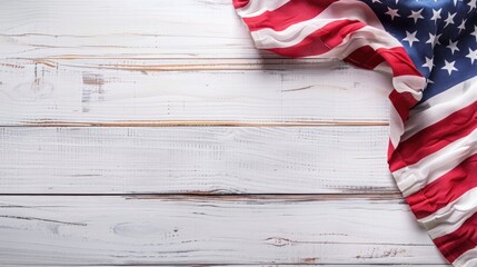 Happy Memorial Day: Vintage American Flag Celebration on White Wooden Background