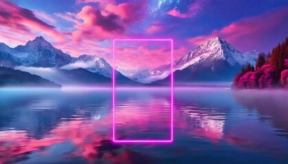 Neon Dreams: A Pink Rectangle Reflects in the Lake"