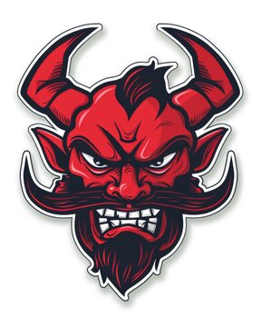Red Devil Head Mascot for Sports and School - Isolated Creature Sticker with Goatee and Symbolic Design