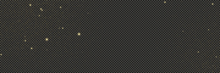Gold glittering dust with stars on transparent backdrop