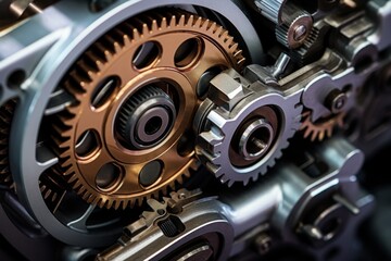 Macro View of a Sturdy Gear Pump Showcasing its Mechanical Intricacies in a Factory Setting