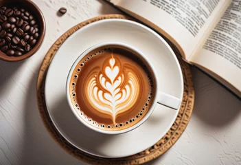 Foto op Plexiglas Koffiebar Hot coffee with book and coffee bean
