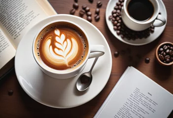 Foto op geborsteld aluminium Koffiebar Hot coffee with book and coffee bean