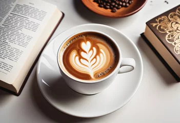 Raamstickers Hot coffee with book and coffee bean © Anoottotle